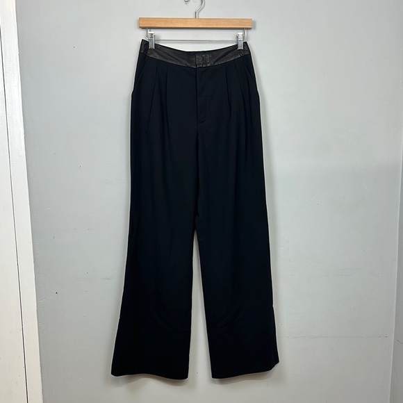Alice + Olivia Wide Leg Wool with Lamb Leather Trim Trouser Pants Sz 4 - Picture 1 of 8